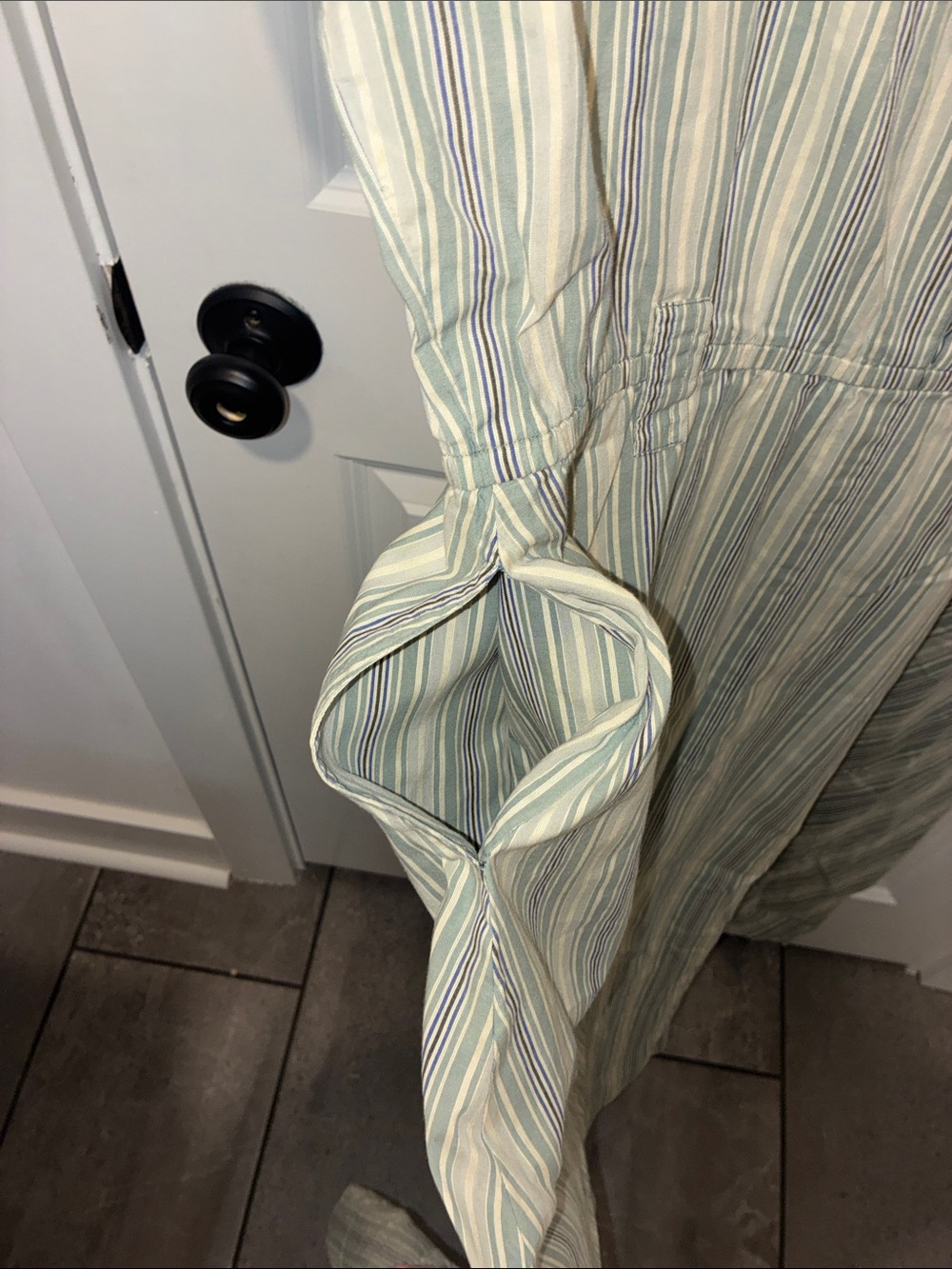 Vintage 100% Cotton Blue Tan Pinstripe Flowy Midi Dress Size 10 - Picture 5 of 6
